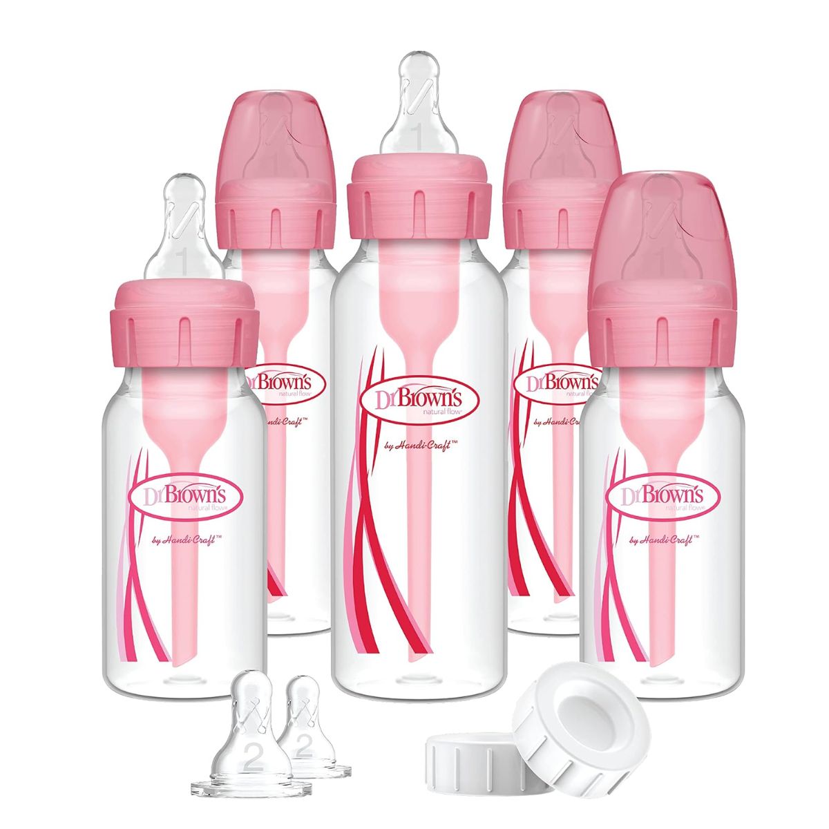 Dr. Brown’s Options+ Anti-Colic Newborn Narrow Baby Bottle Gift Set Pink - 0m+ - Complete Newborn Feeding Set